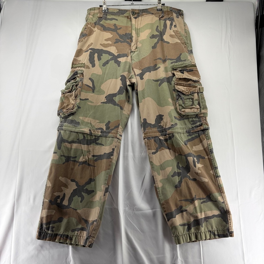 Mens No Boundaries Camo Convertible Cargo Pants Zip Off Shorts 36x30 Fits 34x28